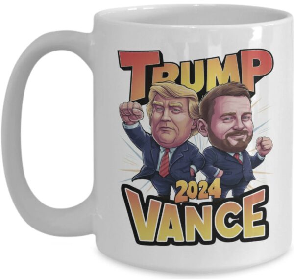 Trump Vance 2024 Coffee Mug - Political Caricature Raised Fist Design - Trump Supporter Gift - Fun Political Memorabilia - Election 20241