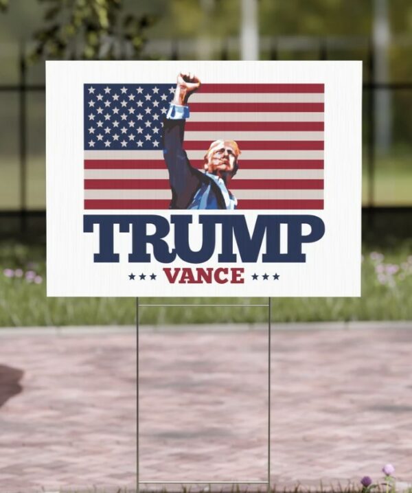 TRUMP VANCE Fist Pump Yard Sign • 2024 Presidential Election • Double Sided Heavy Duty Lawn Sign with Metal Stand • USA American Flag Maga1