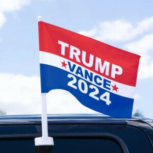 Trump Car Flag – 18 x 12 Election Car Flag – Vote Trump Vance Car Flag - Vote Donald Trump 2024 - MAGA Car Flag - Rated Up To 70 MPH