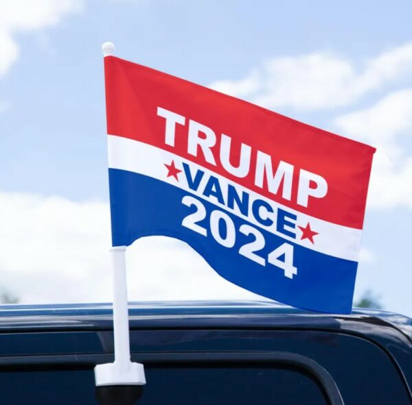 Trump Car Flag – 18 x 12 Election Car Flag – Vote Trump Vance Car Flag - Vote Donald Trump 2024 - MAGA Car Flag - Rated Up To 70 MPH