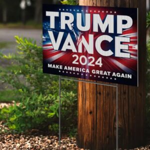 Trump Vance 2024 Make America Great Again Yard Sign with Stakes, Double Sided Political Yard Sign for Republican Party (Design 1) 6 Trump Vance 2024 Make America Great Again Yard Sign with Stakes, Double Sided Political Yard Sign for Republican Party (Design 1)2