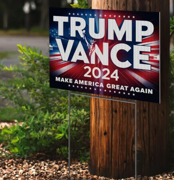 Trump Vance 2024 Make America Great Again Yard Sign with Stakes, Double Sided Political Yard Sign for Republican Party (Design 1)2