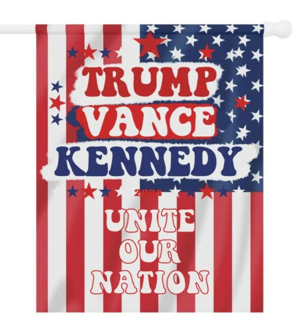 Trump Vance Kennedy Unite Our Nation Yard Banner Patriotic Campaign Flag Red, White, and Blue Unique Retro Garden Banner