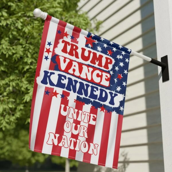 Trump Vance Kennedy Unite Our Nation Yard Banner Patriotic Campaign Flag Red, White, and Blue Unique Retro Garden Banner3