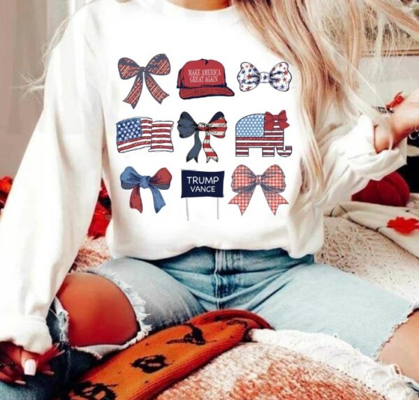 America Coquette - Trump Vance 2024 - MAGA - Trendy - American - Freedoms N Style - Patriotic Tee - Comfort Colors - Gildan Crewneck1