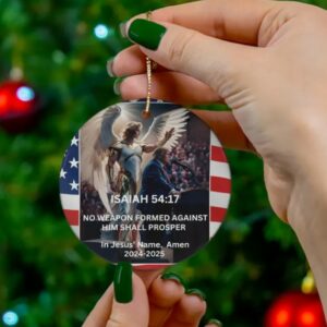 Angel Protection Prayer Trump Ceramic Christmas Tree Ornament: MAGA Gift, Patriotic Decor, Christian Present 6 Angel Protection Prayer Trump Ceramic Christmas tree Ornament 3 Shapes MAGA Christmas gift home decor Patriotic Christian birthday present2