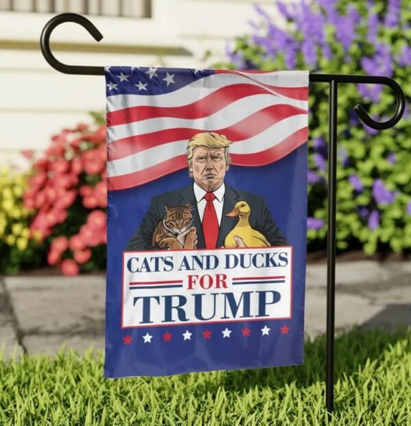 Cat And Duck For Trump Flag, Funny Trump 2024 Flag, Republican Yard Flag, Voting for Trump, Trump Supporter Garden Outside Flag