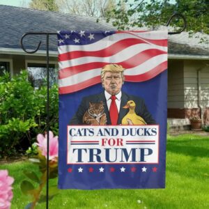 Cat And Duck For Trump Flag, Funny Trump 2024 Flag, Republican Yard Flag, Voting for Trump, Trump Supporter Garden Outside Flag 6 Cat And Duck For Trump Flag, Funny Trump 2024 Flag, Republican Yard Flag, Voting for Trump, Trump Supporter Garden Outside Flag2