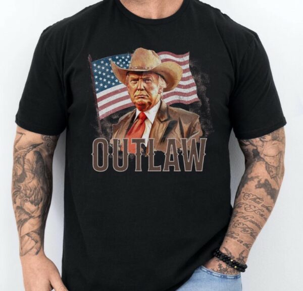 Cowboy Outlaw Trump 2024 MAGA Shirt, Trump Supporter Gift, Trump Rally, Retro Western American Flag, Country Western, Felon Trump Shirt1