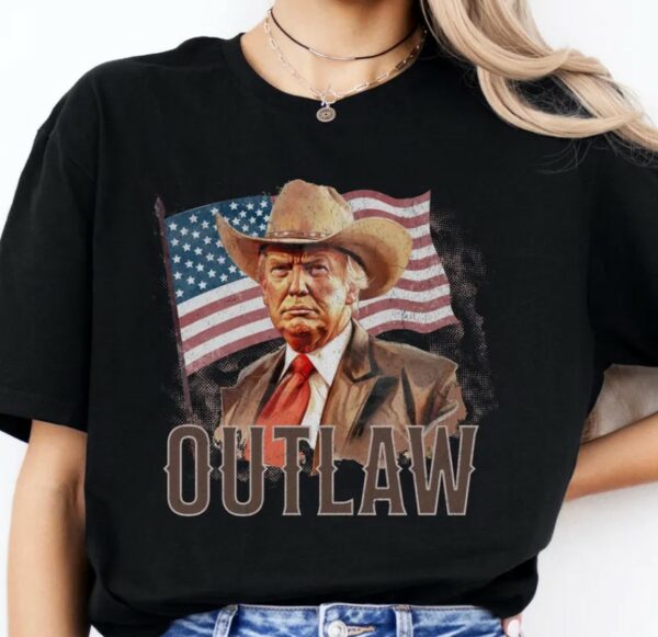 Cowboy Outlaw Trump 2024 MAGA Shirt, Trump Supporter Gift, Trump Rally, Retro Western American Flag, Country Western, Felon Trump Shirt2