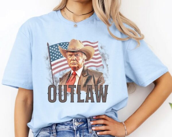 Cowboy Outlaw Trump 2024 MAGA Shirt, Trump Supporter Gift, Trump Rally, Retro Western American Flag, Country Western, Felon Trump Shirt3