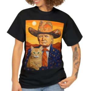 Funny Trump and Cat Lover's T-shirt: Cowboy Trump with a Cat 7 Cowboy Trump With a Cat T-shirt - Funny Trump Shirt - Donald Trump Shirts - Funny Cat Shirts - Sarcastic Gift For Trump and Cat Lovers3