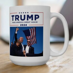 Donald Trump 2024 Ceramic Coffee Mug, Trump Assassination Attempt Coffee Mug, Trump Fist Pump Cup 11oz & 15oz, Fight Never Surrender2