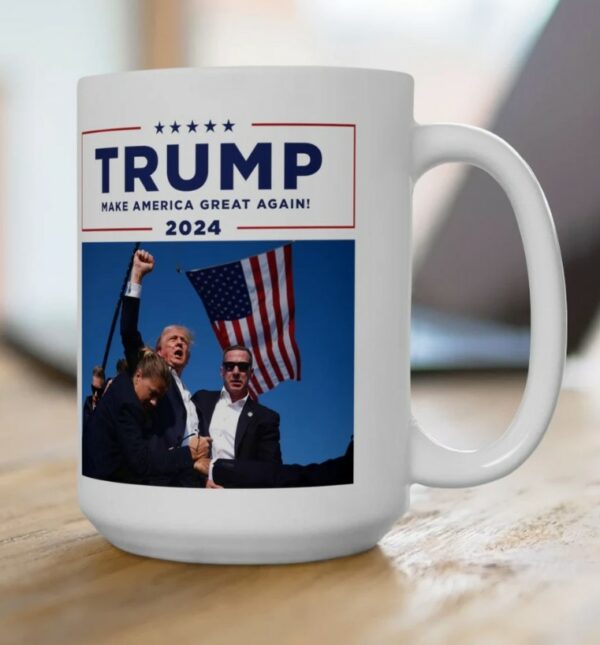 Donald Trump 2024 Ceramic Coffee Mug, Trump Assassination Attempt Coffee Mug, Trump Fist Pump Cup 11oz & 15oz, Fight Never Surrender2