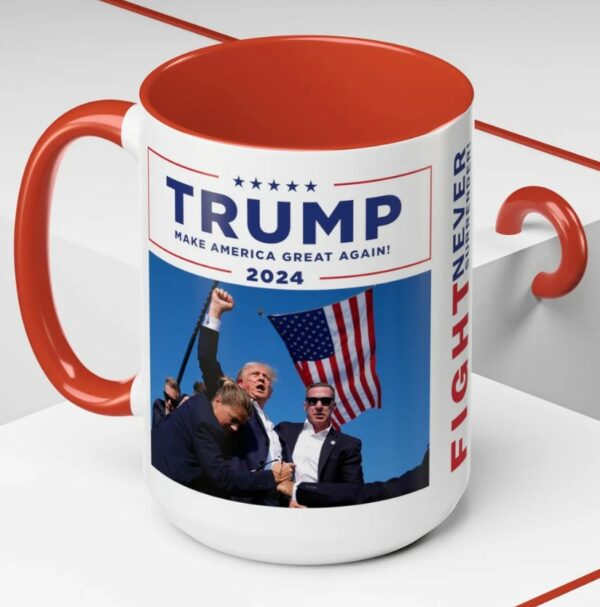 Donald Trump 2024 Ceramic Coffee Mug, Trump Assassination Attempt Coffee Mug, Trump Fist Pump Cup 11oz & 15oz, Fight Never Surrender3