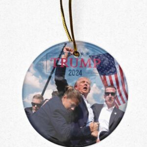 Trump 2024 Christmas Ornament: A Humorous Holiday Gift for Political Enthusiasts 3 Donald Trump 2024, Christmas Tree Decor, Political Trends, Ceramic Ornament, Holiday Gift, Failed Attempt, Trump Shot, Gift for her or Him.1