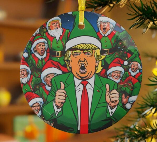 Donald Trump Glass Christmas Ornament, Trump Ornament, Trump 2024 Ornament, Funny Donald Trump Glass Christmas Tree Ornament Sets