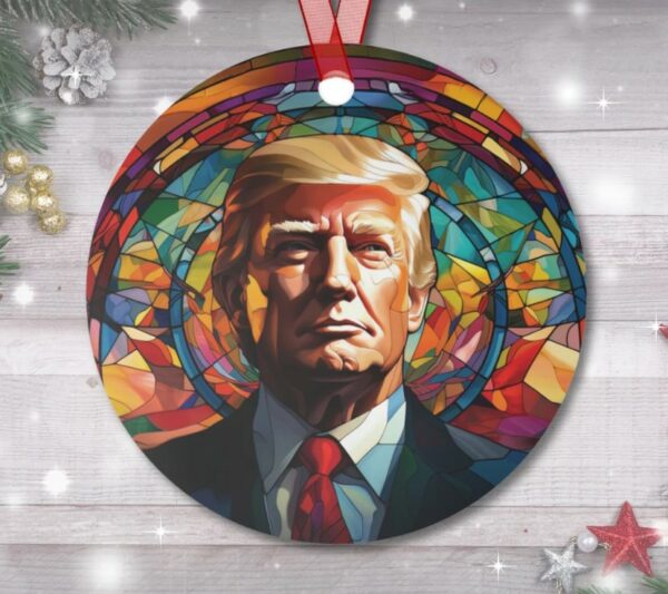 Donald Trump Metal Christmas Ornament, Trump Metal Ornament, Trump Stain Glass Print Metal Christmas Ornament2