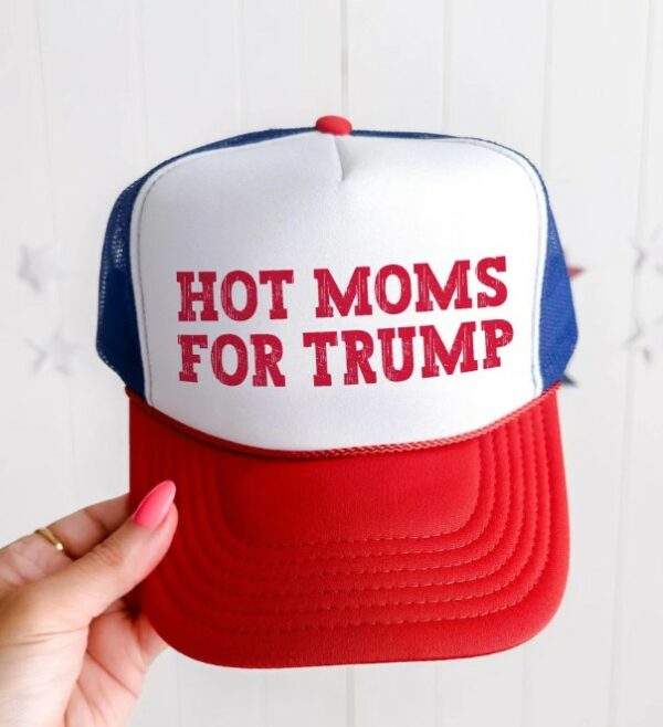 MAGA Women’s Snapback trucker hat, Donald Trump 2024 MAGA Patriots Hat, Hot Moms for Trump Apparel, President Hat, Ladies Trump Hat 2024