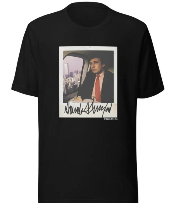 Swaggy Vintage Donald J. Trump Portrait Signature Signed Polaroid Unisex Black T-Shirt MAGA 2024 Republican Conservative Tee1