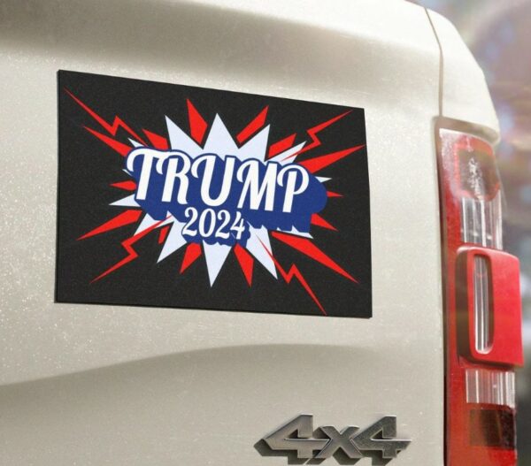 Trump 2024 Car Magnet retro superhero styling for Presidential Election auto art great gift for MAGA conservative republican for November