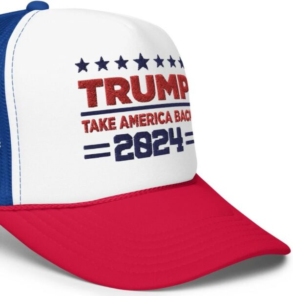 Trump 2024 Embroidered Foam trucker hat, Donald Trump Hat Embroidered USA, Support Trump Hat, MAGA Take America Back Hat1