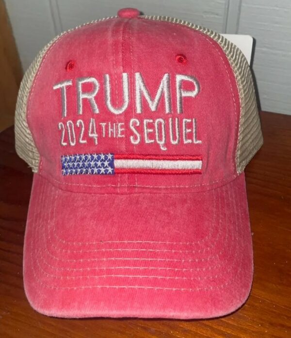 Trump 2024 Sequel Trucker Hat,Trump baseball cap, Unisex,Patriotic Apparel,America,USA,Red, white and blue,Denim Trump Cap,Distressed Gray1