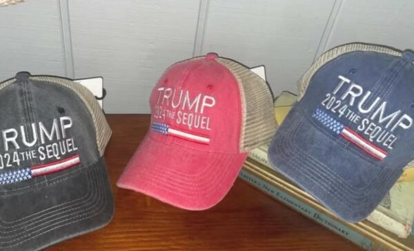 Trump 2024 Sequel Trucker Hat,Trump baseball cap, Unisex,Patriotic Apparel,America,USA,Red, white and blue,Denim Trump Cap,Distressed Gray3