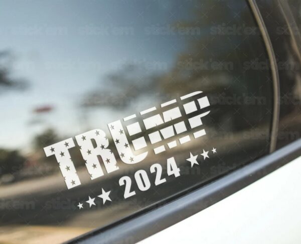 Trump 2024 Stars & Stripes Decal, Available in Many Sizes and Colors, Trump Decal, Vinyl Decal, Car Window Decal1