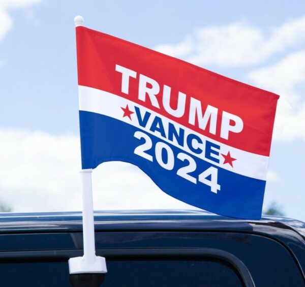 Trump Car Flag – 18” x 12” Election Car Flag – Vote Trump Vance Car Flag - Vote Donald Trump 2024 - MAGA Car Flag - Rated Up To 70 MPH