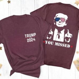 Stand with Trump: Show Your Support with the "You Missed" Assassination Attempt T-Shirt 4 Trump Shirt, You Missed Trump Shirt, Assassination Attempt Trump T-Shirt, Middle Fingers Trump Tee, Presidential Election, Stand With Trump1