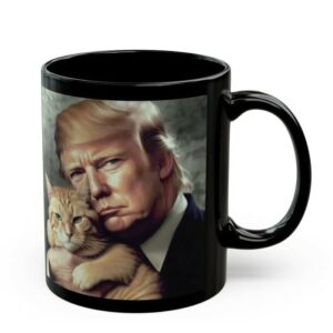 Trump and Cat Black Mug Gift, Republican Coffee Mug, Funny Trump Gift, Cat Lover Gift Coffee Mug1