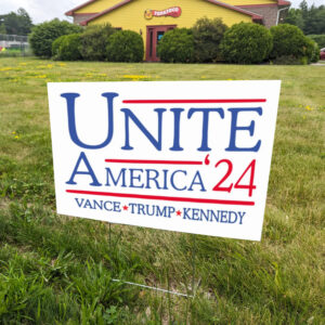 Unite America 2024: Trump Vance Political Lawn Signs for Patriotic Yards 5 Unite America 2024 Signs, Political Lawn Sign, Trump Vance Yard Sign1