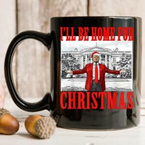 Celebrate Christmas with Santa Trump: Black Mugs for a Festive Holiday 3 I'll Be Home For Christmas Santa Trump Xmas Pajamas Black mugs1