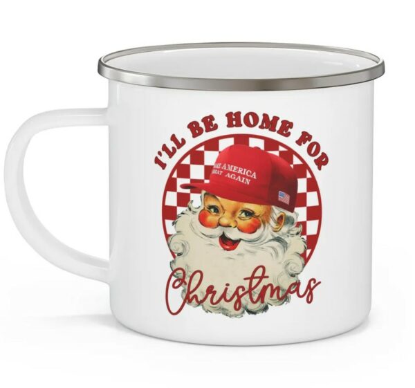 Trump Christmas Mug, I’ll be home for Christmas Trump Santa Claus Campfire Mug1