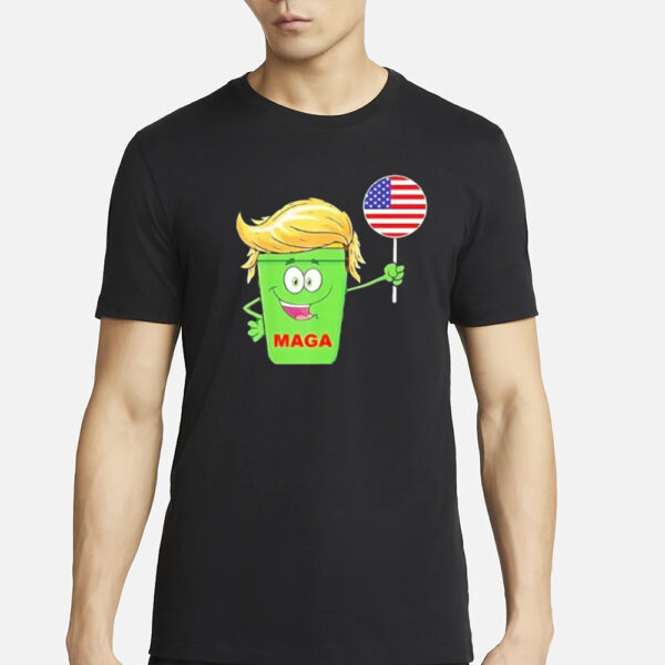 Trump MAGA Cartoon Garbage Can American Flag 2024 shirt